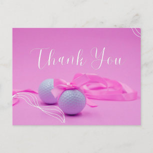Carte Postale Boule de golf avec merci sur rose pour bébé fille 