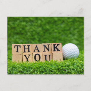 Carte Postale Boule de golf avec mot de remerciement sur l'herbe