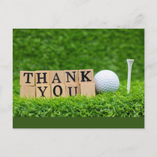 Carte Postale Boule de golf avec mot de remerciement sur l'herbe