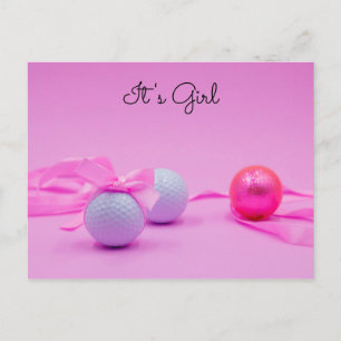 Carte Postale Boule de golf avec ruban rose sur arrière - plan r