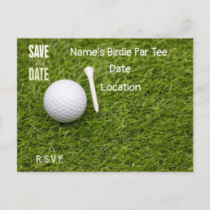 Carte Postale Boule de golf avec tee on green Enregistrer la dat