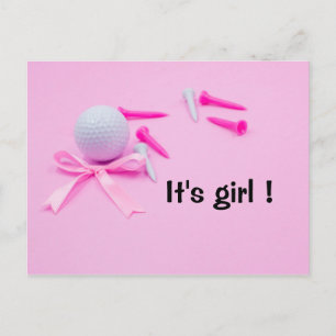 Carte Postale Boule de golf c'est fille baby shower sur rose