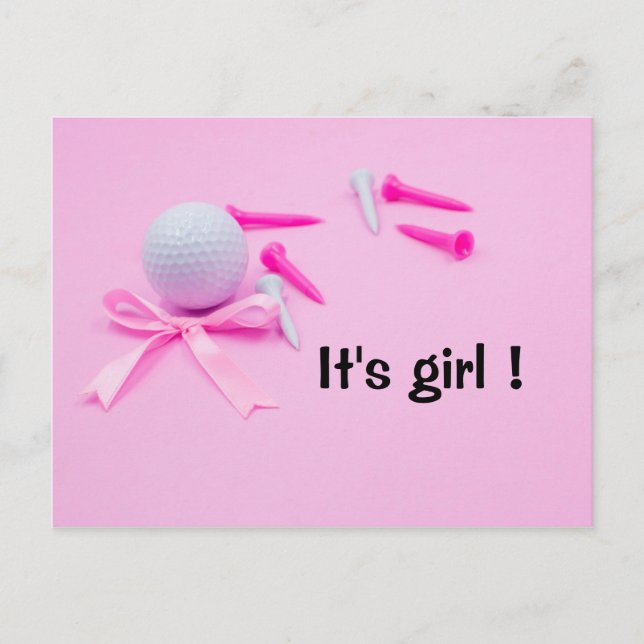 Carte Postale Boule de golf c'est fille baby shower sur rose (Devant)
