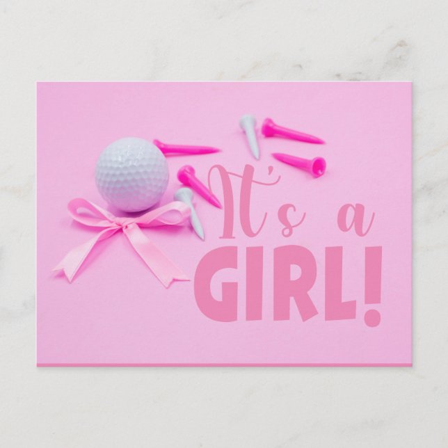 Carte Postale Boule de golf c'est fille baby shower sur rose (Devant)