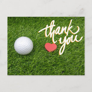 Carte Postale Boule de golf coeur rouge sur vert avec amour merc