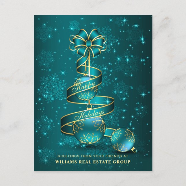 Carte Postale Boule de Noël Golden Sparkle Salutation d'entrepri (Devant)