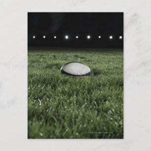 Carte Postale Boule de rugby assise sur le terrain d'une pelouse