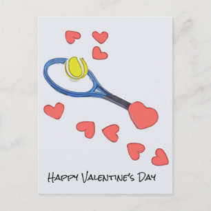 Carte Postale Boule de tennis et raquette avec coeur rouge Valen