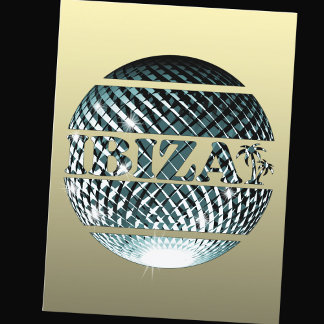 Carte Postale Boule disco Ibiza en bleu platine