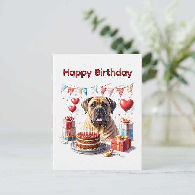 Carte Postale Bouledogue anglais Mastiff Anniversaire  (Debout devant)
