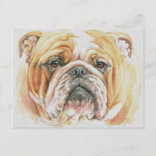 Carte Postale Bouledogue Anglais Peinture à l'aquarelle du visag