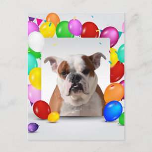 Carte Postale Bouledogue avec ballons colorés thème d'anniversai