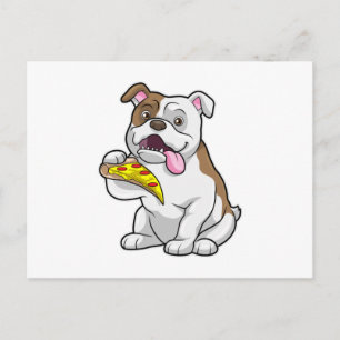 Carte Postale Bouledogue avec morceau de pizza