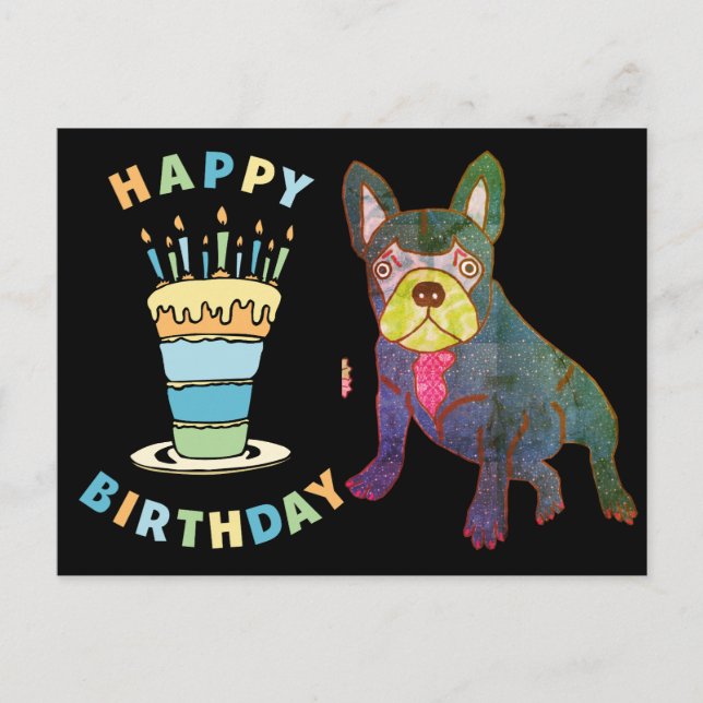 Carte Postale Bouledogue français Anniversaire Bouledogue frança (Devant)