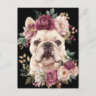 Carte Postale Bouledogue Français Aquarelle Florale