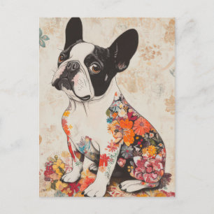 Carte Postale Bouledogue Français Aquarelle Florale