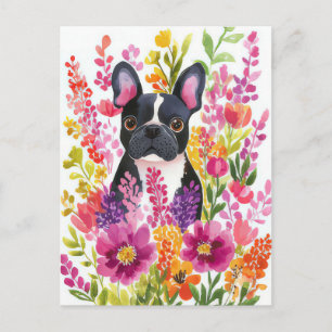 Carte Postale Bouledogue Français Aquarelle Florale