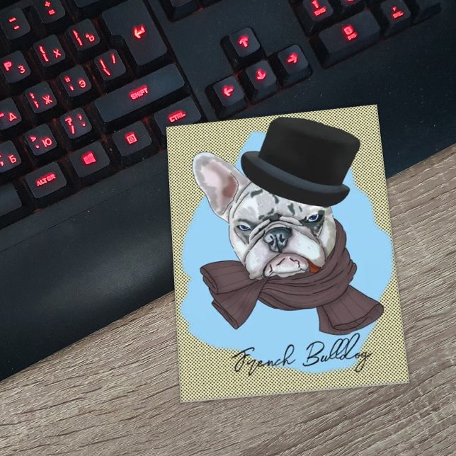 Carte Postale Bouledogue français avec chapeau et écharpe (Créateur téléchargé)