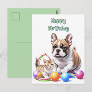 Carte Postale Bouledogue français avec chat