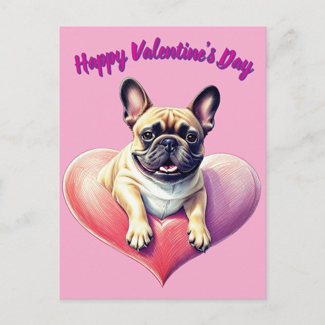 Carte Postale Bouledogue français coeur Saint-Valentin  (Devant)