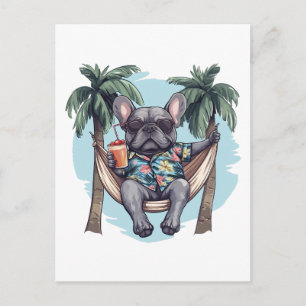 Carte Postale Bouledogue français en haut hawaïen