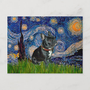 Carte Postale Bouledogue français (noir 11) - Nuit étoilée
