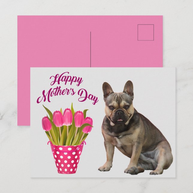 Carte Postale Bouledogue français Tulipes French Bulldog (Devant / Derrière)