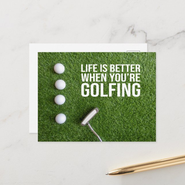 Carte Postale Boules de golf sur herbe verte pour golfeur (Devant/Arrière en situation)