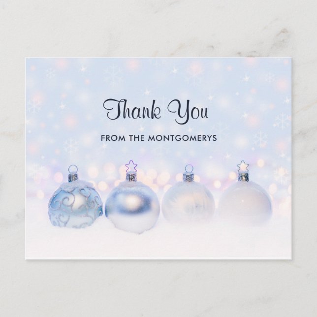 Carte Postale Boules de Noël Métalliques Magiques Photo Merci (Devant)