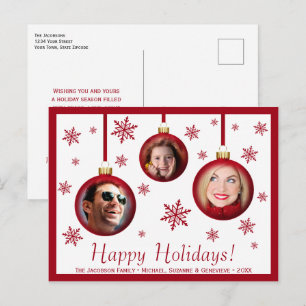 Carte Postale Boules Rouges Amusantes & Flocons de Neige 3 Photo