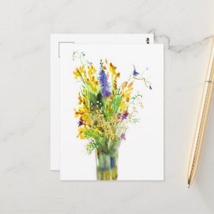 Carte Postale Bouquet aquarelle de fleurs estivales