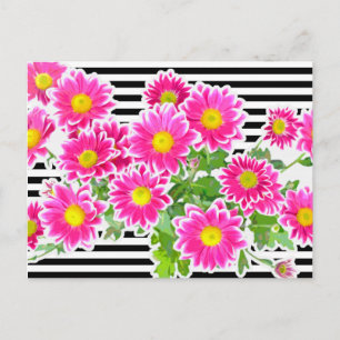 Carte Postale Bouquet & Bandes Rose / Asters + votre idée