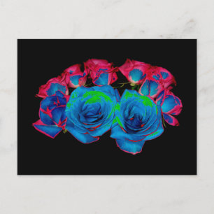 Carte Postale Bouquet bleu, rose et vert (effet solarifié)