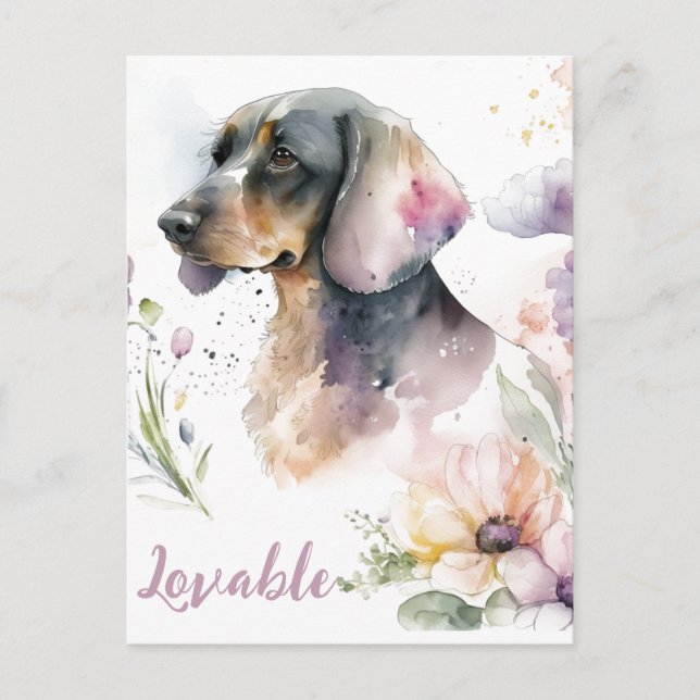 Carte Postale Bouquet Dachshund et fleurs (Devant)