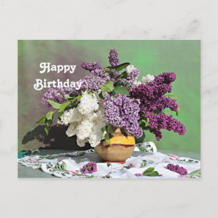 Carte Postale Bouquet d'anniversaire de lilas violets et blancs