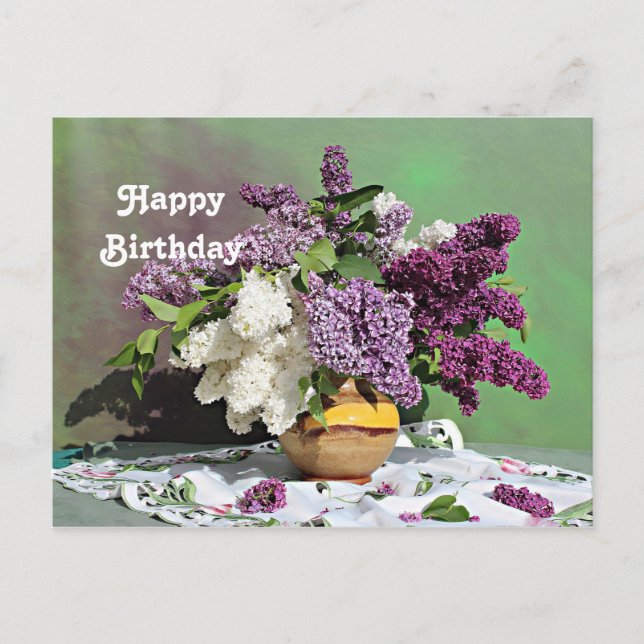 Carte Postale Bouquet d'anniversaire de lilas violets et blancs  (Devant)