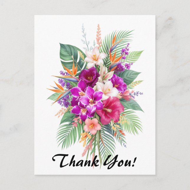 Carte Postale Bouquet de belles fleurs tropicales Merci (Devant)