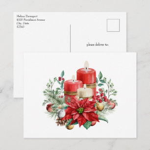 Carte Postale Bouquet de bougies et Poinsettia Noël