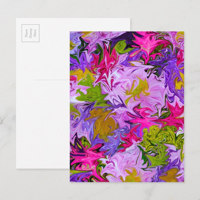 Carte Postale Bouquet de Couleurs Design d'Art Abstrait Floral (Devant / Derrière)