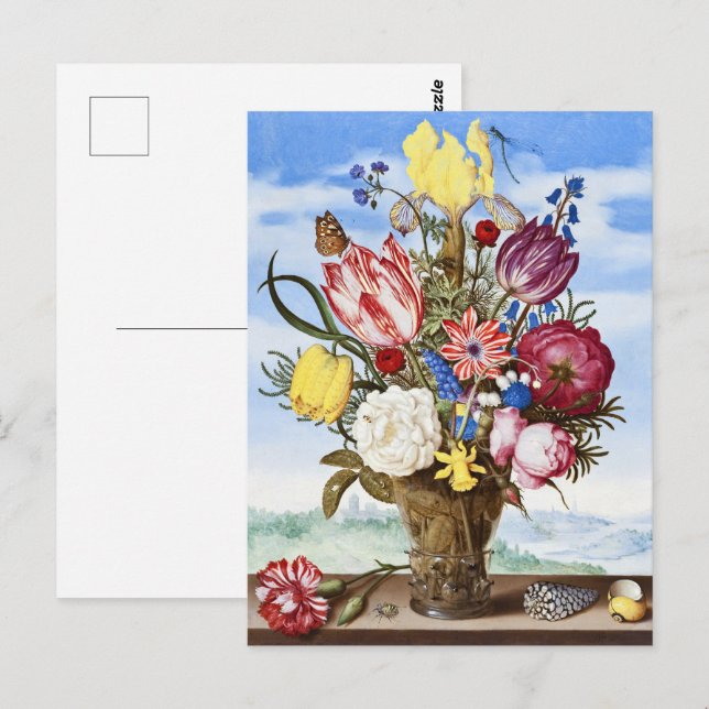 Carte Postale Bouquet de fleurs Ambrosius Bosschaert sur une hai (Devant / Derrière)
