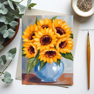 Carte Postale Bouquet de fleurs aquarelle vase tournesol