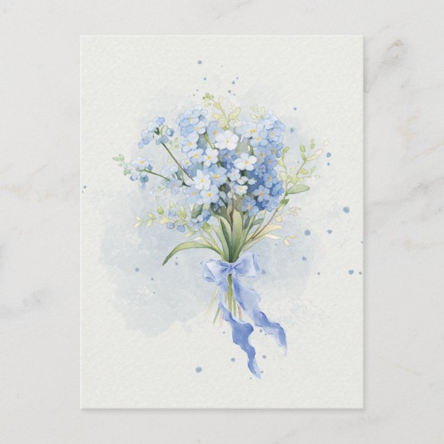 Carte Postale Bouquet de fleurs bleues aquarelle (Devant)
