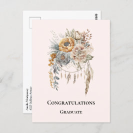 Carte Postale Bouquet de fleurs Boho et Dreamcatcher Graduation