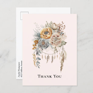 Carte Postale Bouquet de fleurs Boho et Merci Dreamcatcher