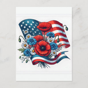 Carte Postale Bouquet de fleurs de pavot du drapeau américain po