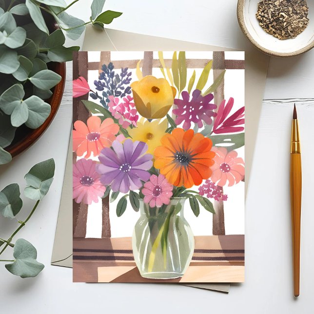 Carte Postale Bouquet de fleurs de printemps | Aquarelle Florale (Créateur téléchargé)