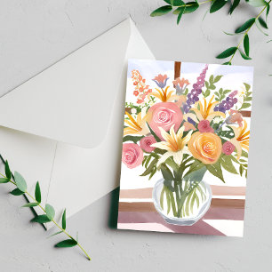 Carte Postale Bouquet de fleurs de printemps   Jolie aquarelle f