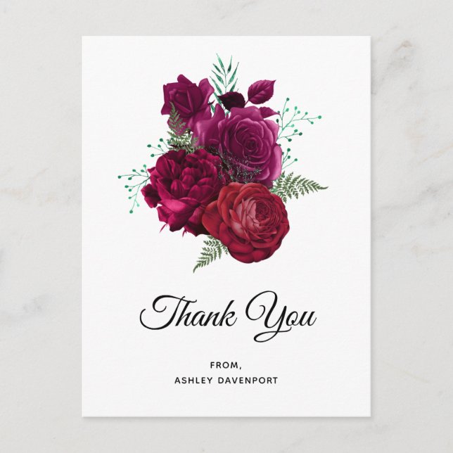 Carte Postale Bouquet de fleurs de rose magenta élégant remercie (Devant)
