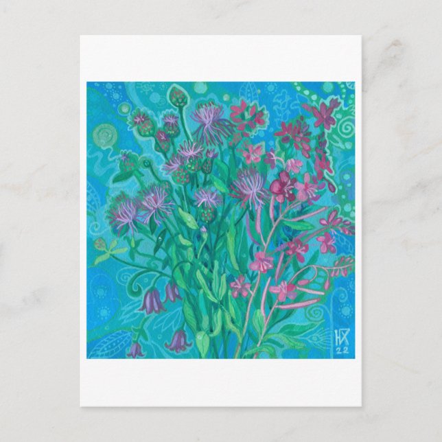 Carte Postale Bouquet de fleurs d'été fleur sauvage peinture flo (Devant)