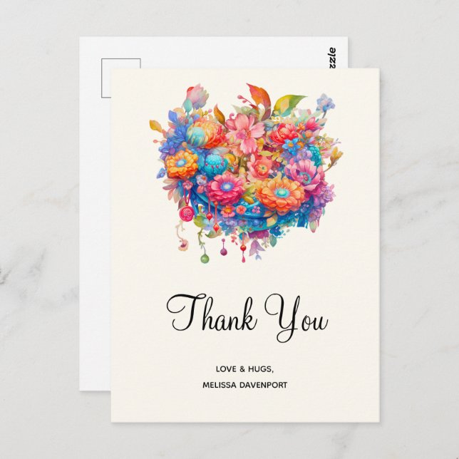 Carte Postale Bouquet de fleurs d'été Whimsical Boho (Devant / Derrière)